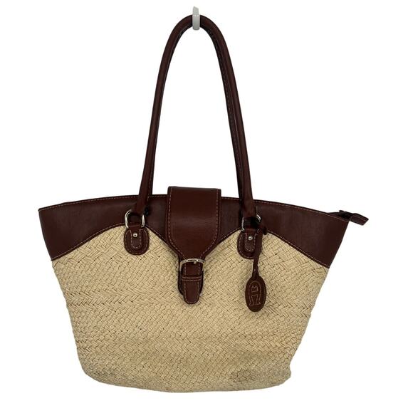 Vintage Etienne Aigner Purse Brown Straw Leather Shoulder Bag 19x11x5 Tote Rare - Picture 1 of 16